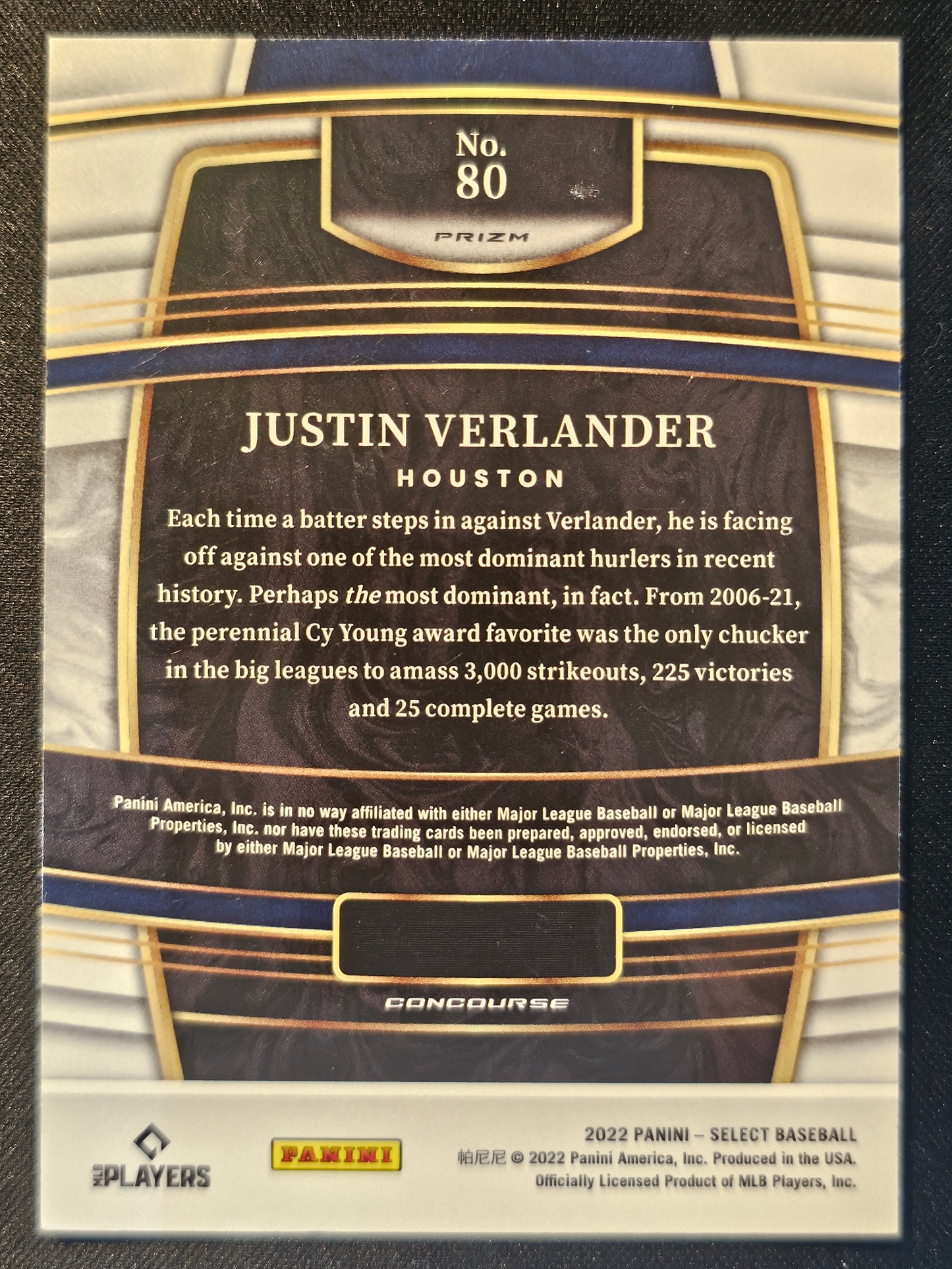 2022 Panini Select #80 Justin Verlander Scope