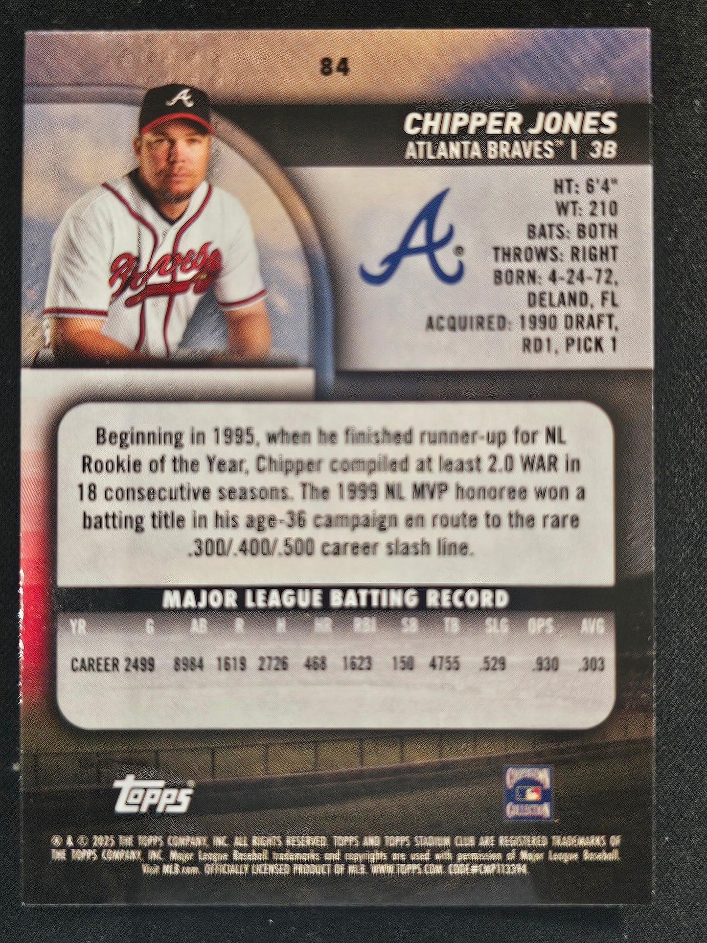 2025 Stadium Club #84 Chipper Jones