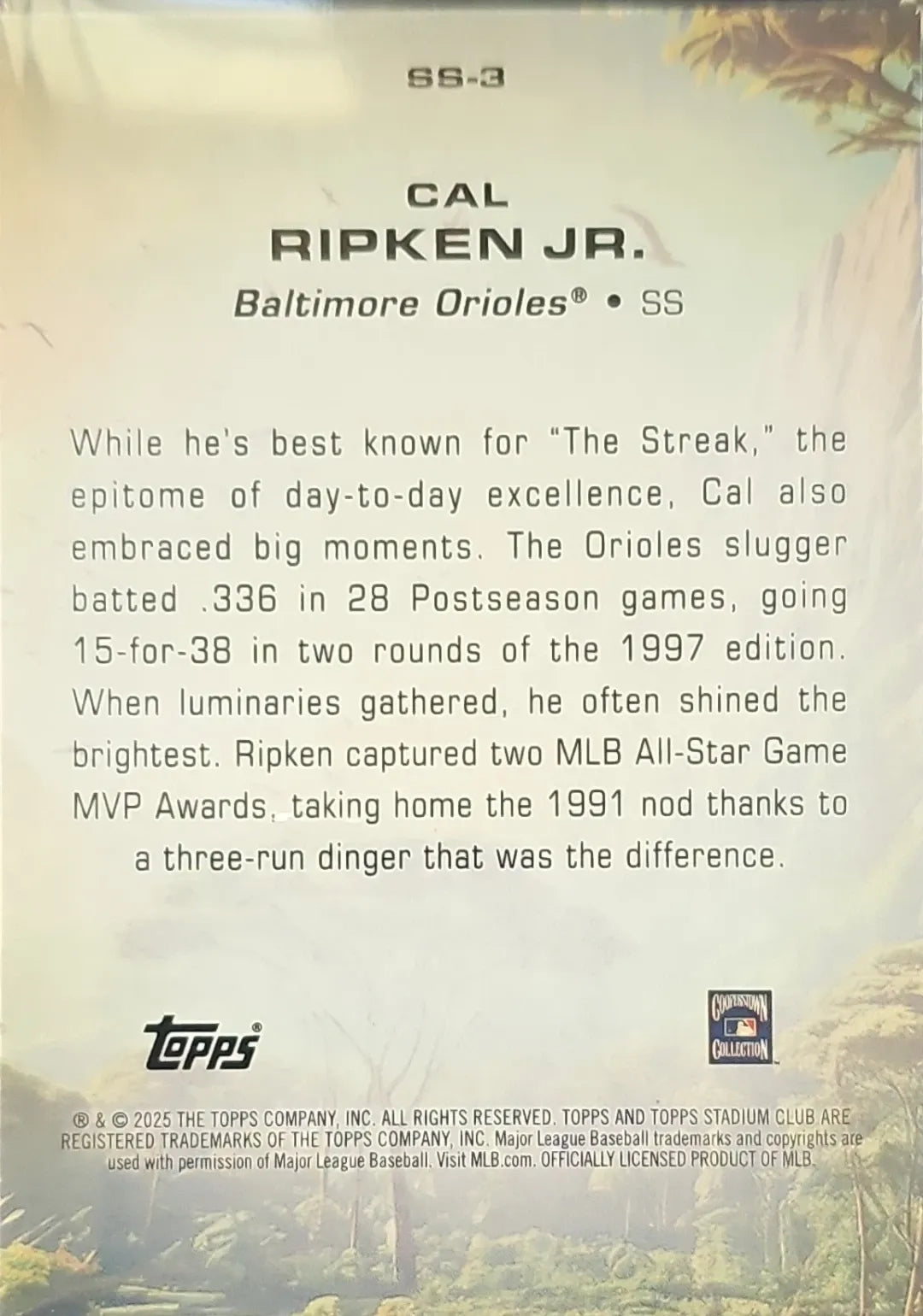 2025 Stadium Club #SS-3 Cal Ripken Jr. Savage Sluggers