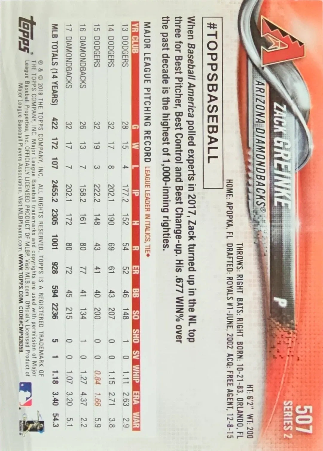 2018 Topps #507 Zack Greinke