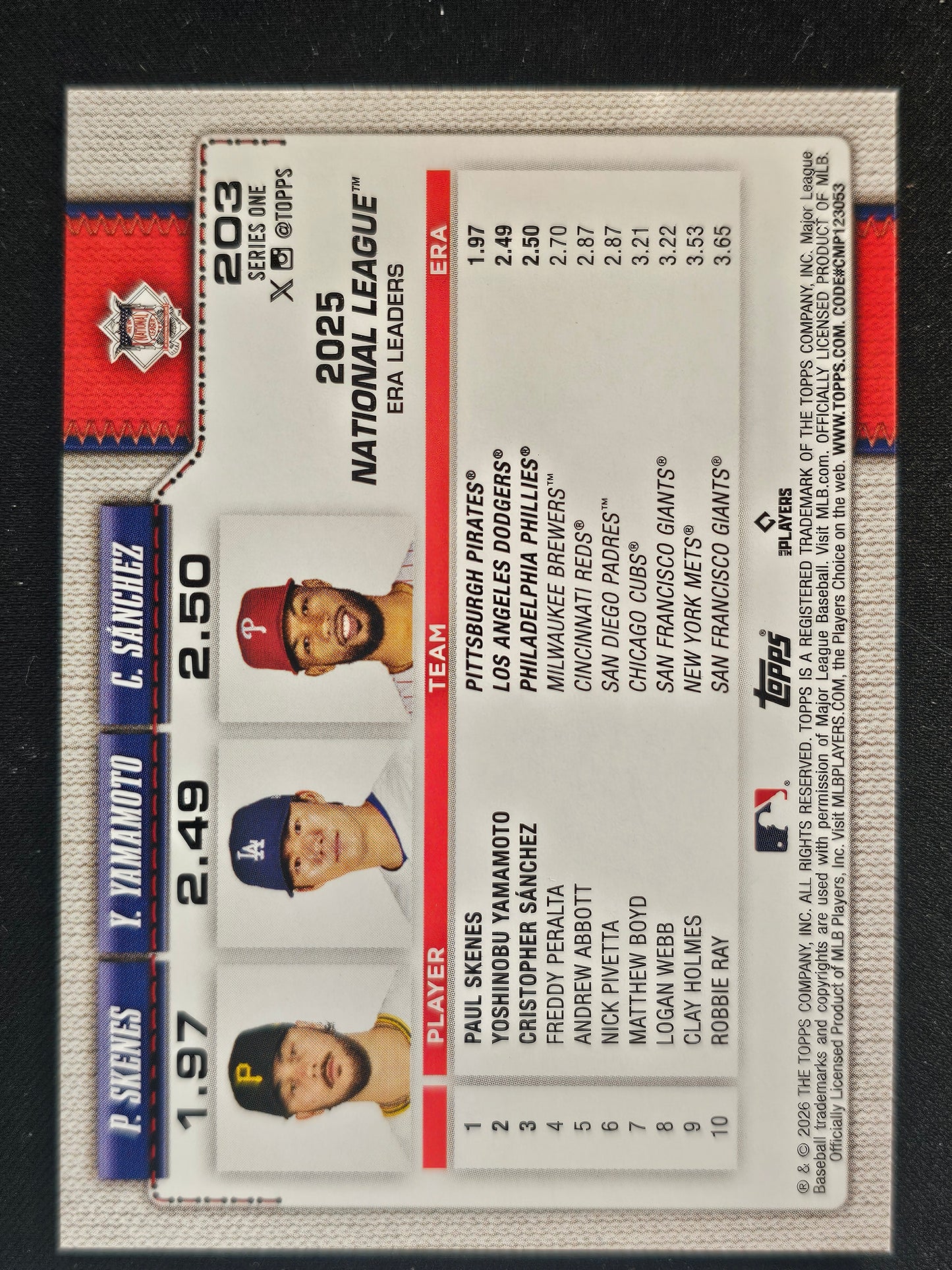 2026 Topps #203 National League Leaders ERA