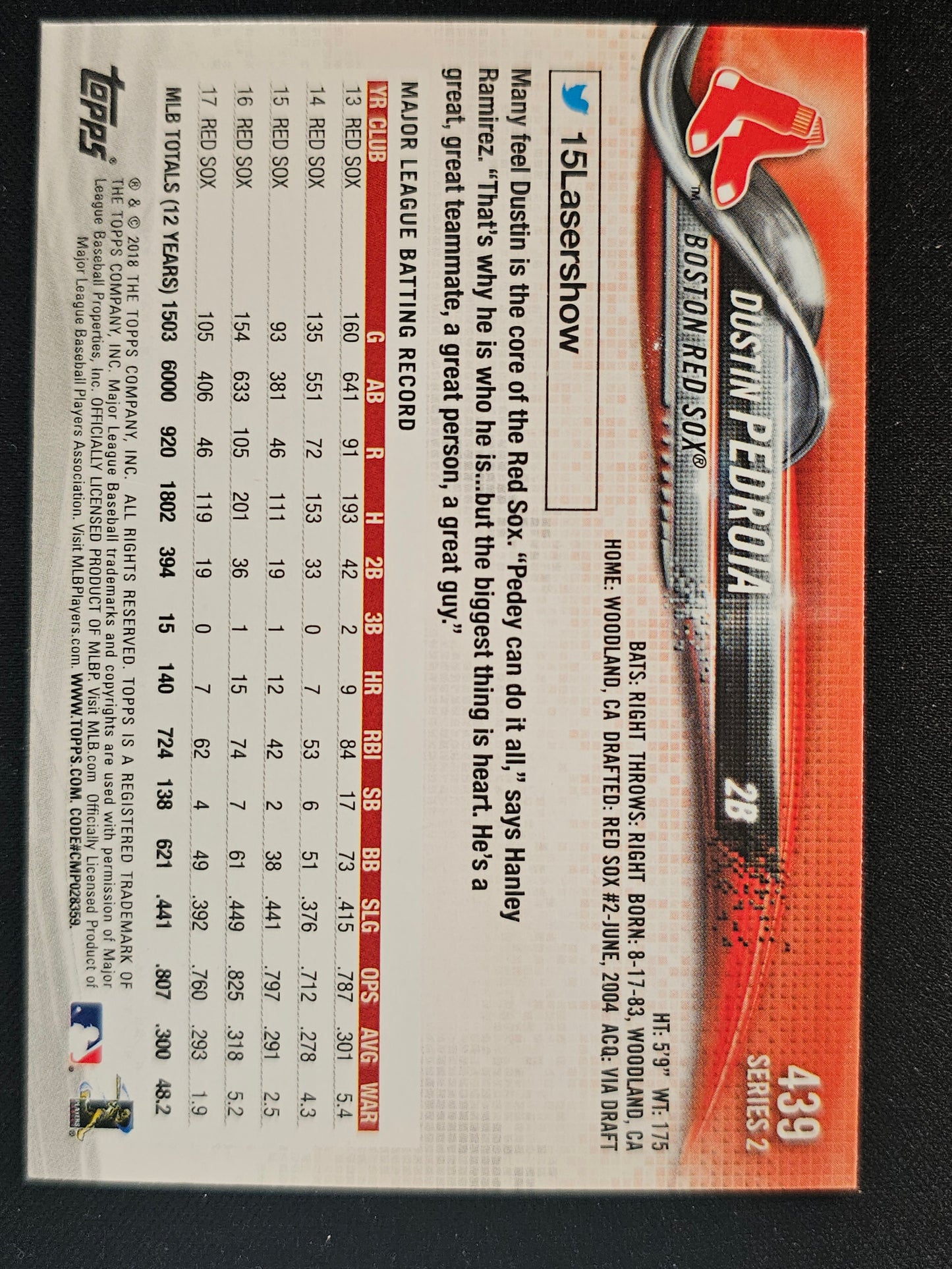 2018 Topps #439 Dustin Pedroia