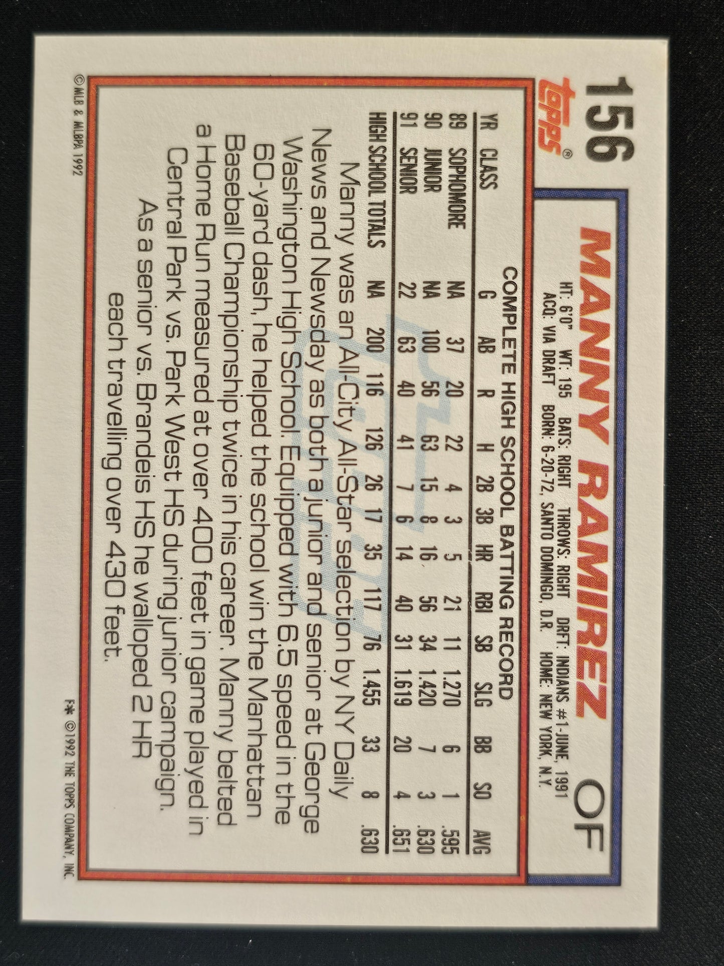 1992 Topps #156 Manny Ramirez