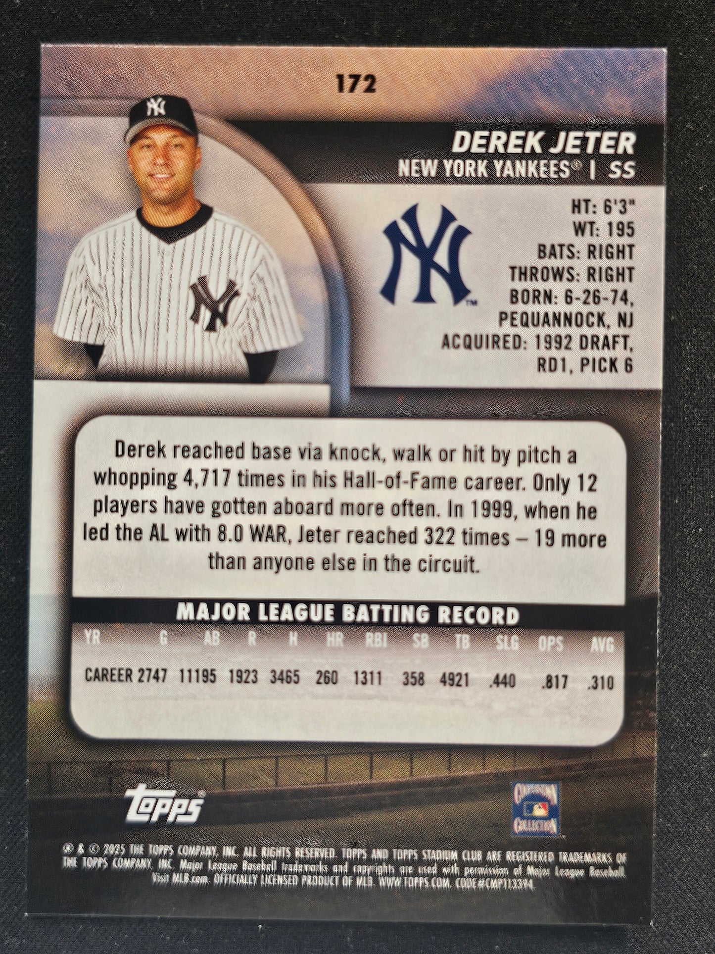 2025 Stadium Club #172 Derek Jeter