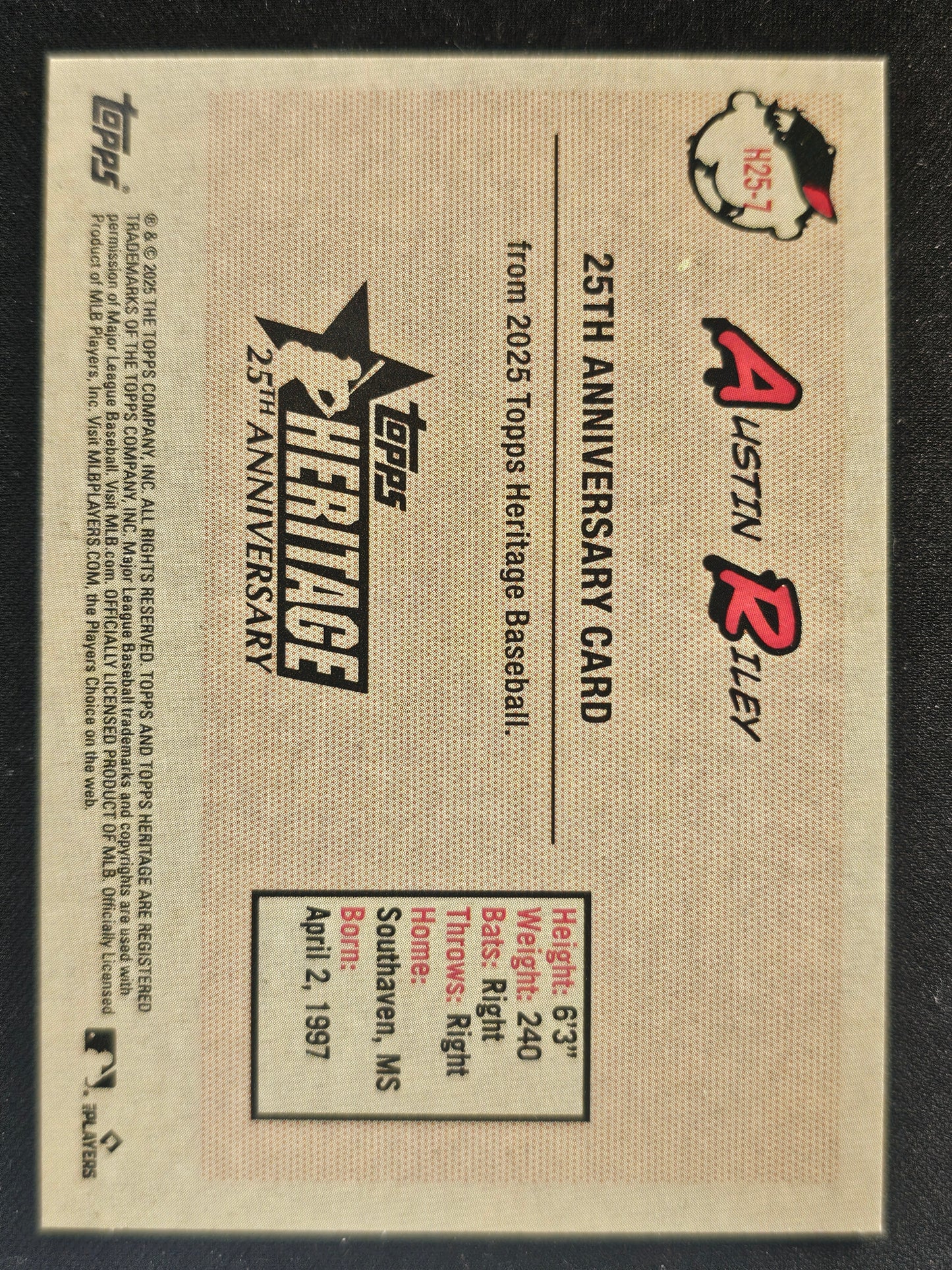 2025 Topps Heritage #H25-7 Austin Riley Heritage 25th Anniversary