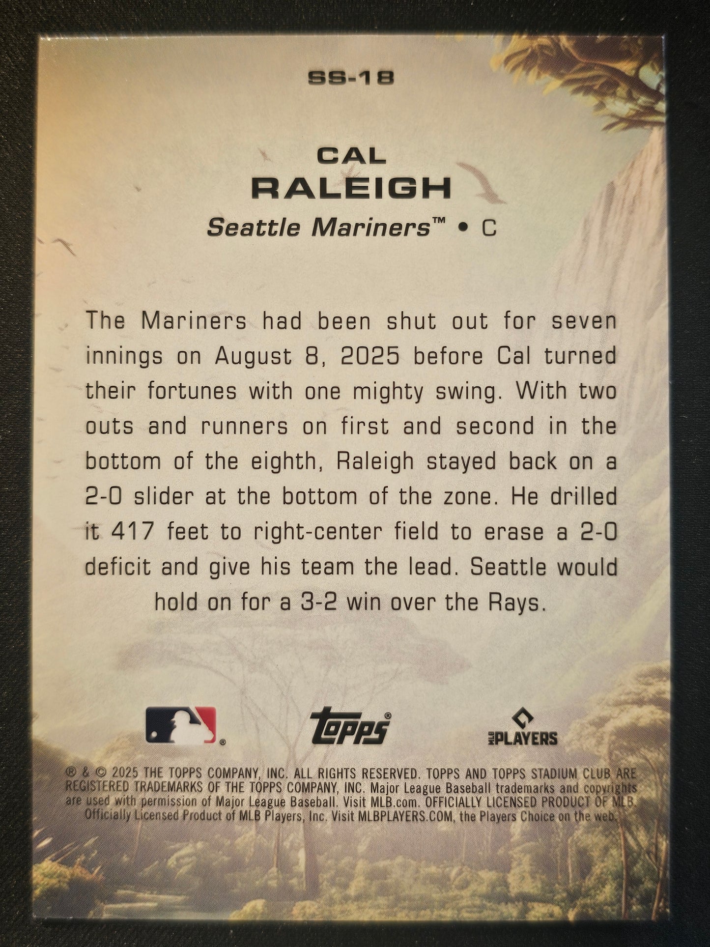 2025 Stadium Club #SS-18 Cal Raleigh Savage Sluggers