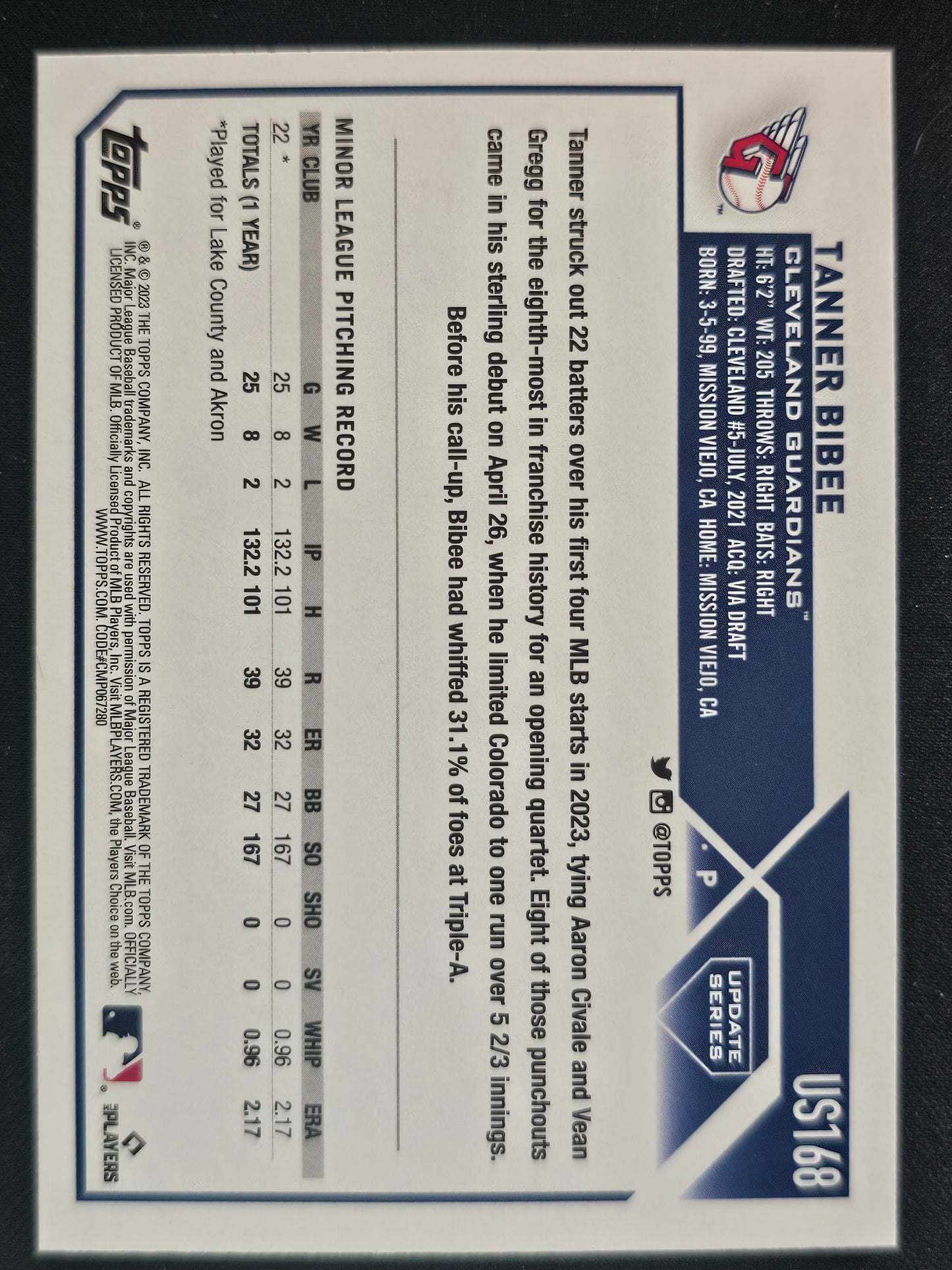 2023 Topps Update #US168 Tanner Bibee