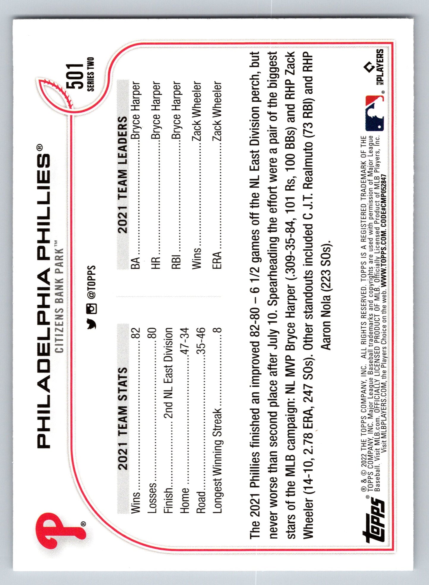 2022 Topps #501 Philadelphia Phillies