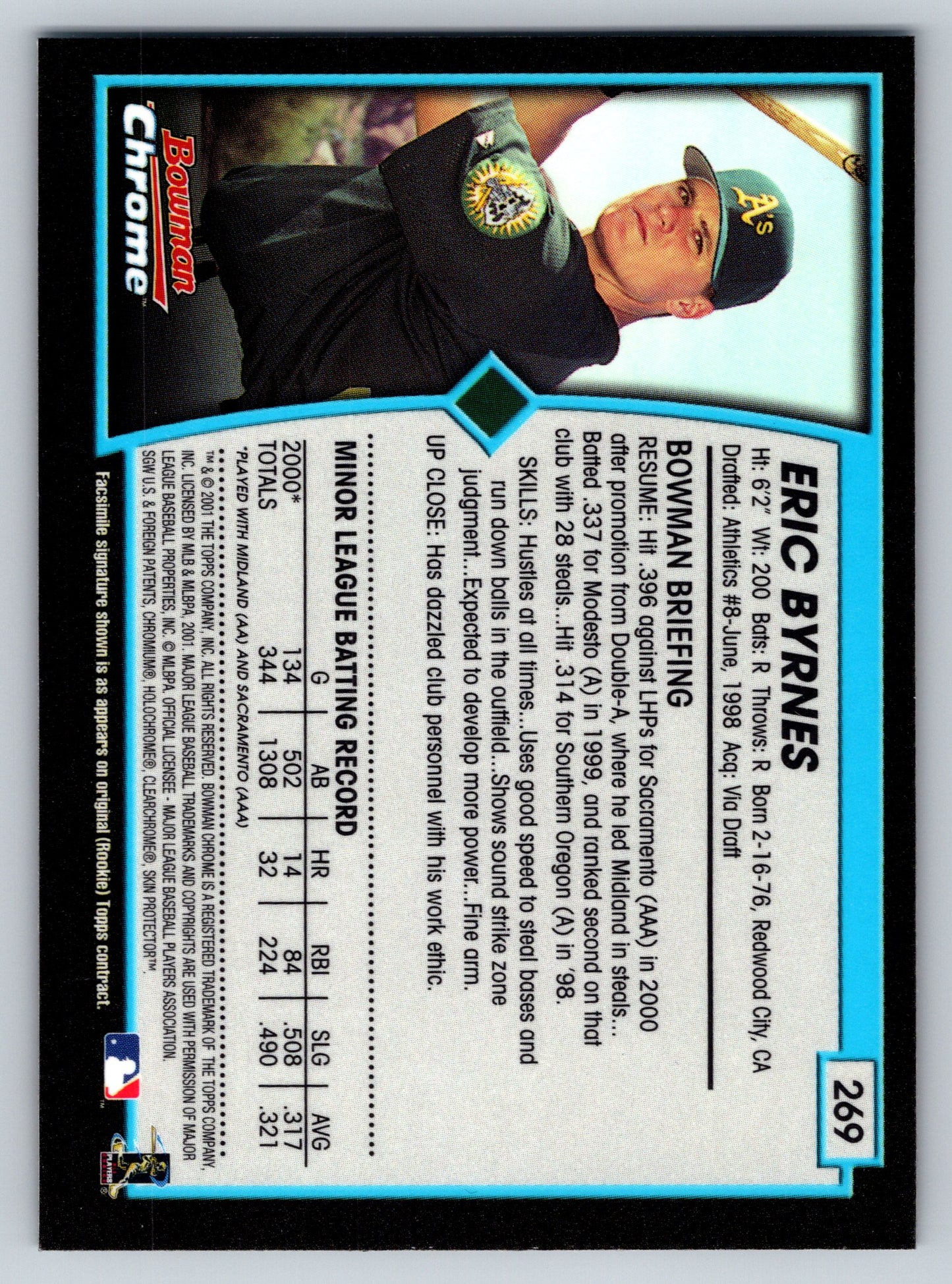 2001 Bowman Chrome #269 Eric Byrnes