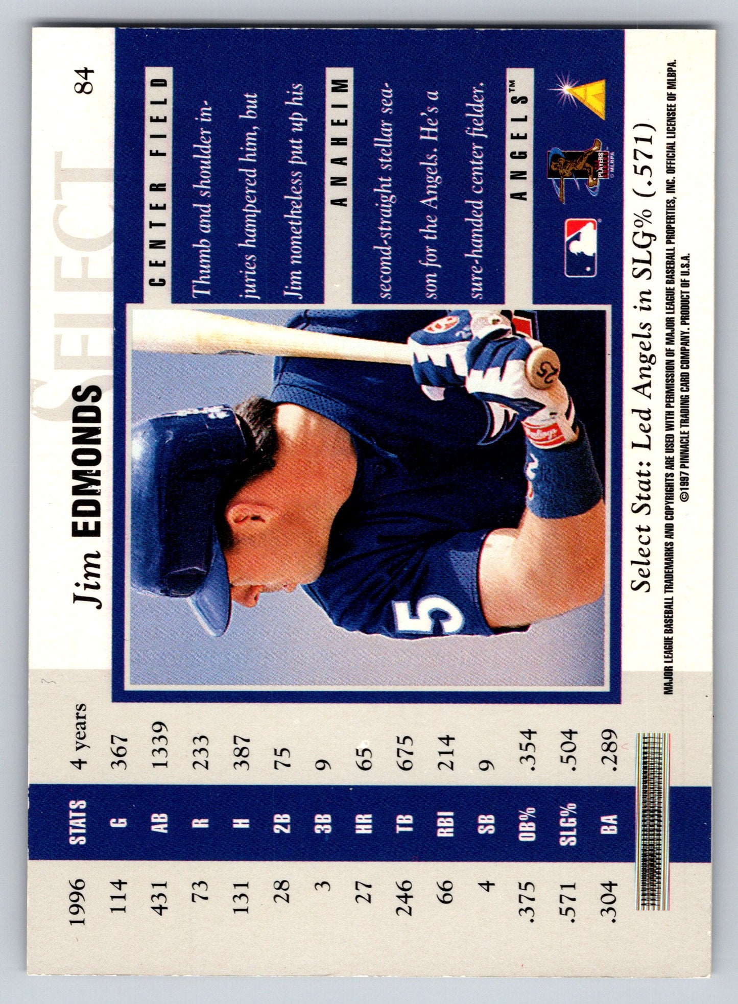 1997 Select #84 Jim Edmonds Select Company