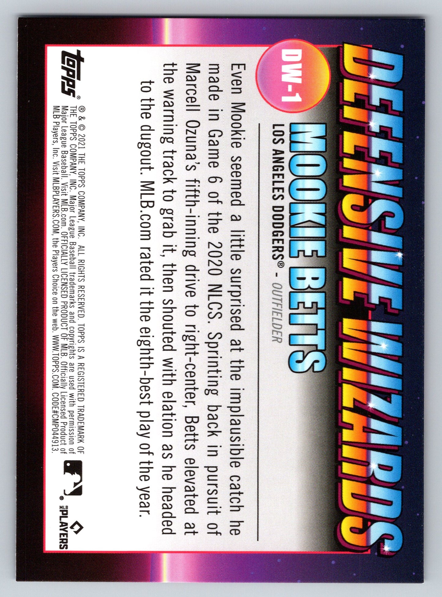 2021 Topps Big League #DW-1 Mookie Betts Defensive Wizards