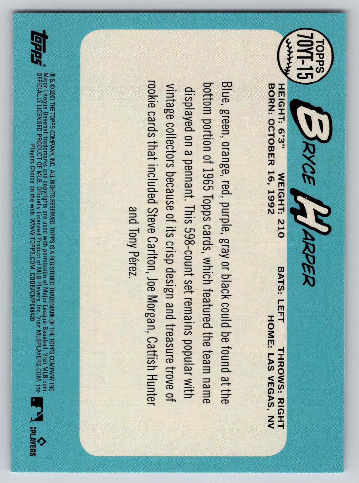 2021 Topps Update #70YT-15 Bryce Harper 70 Years of Topps Baseball