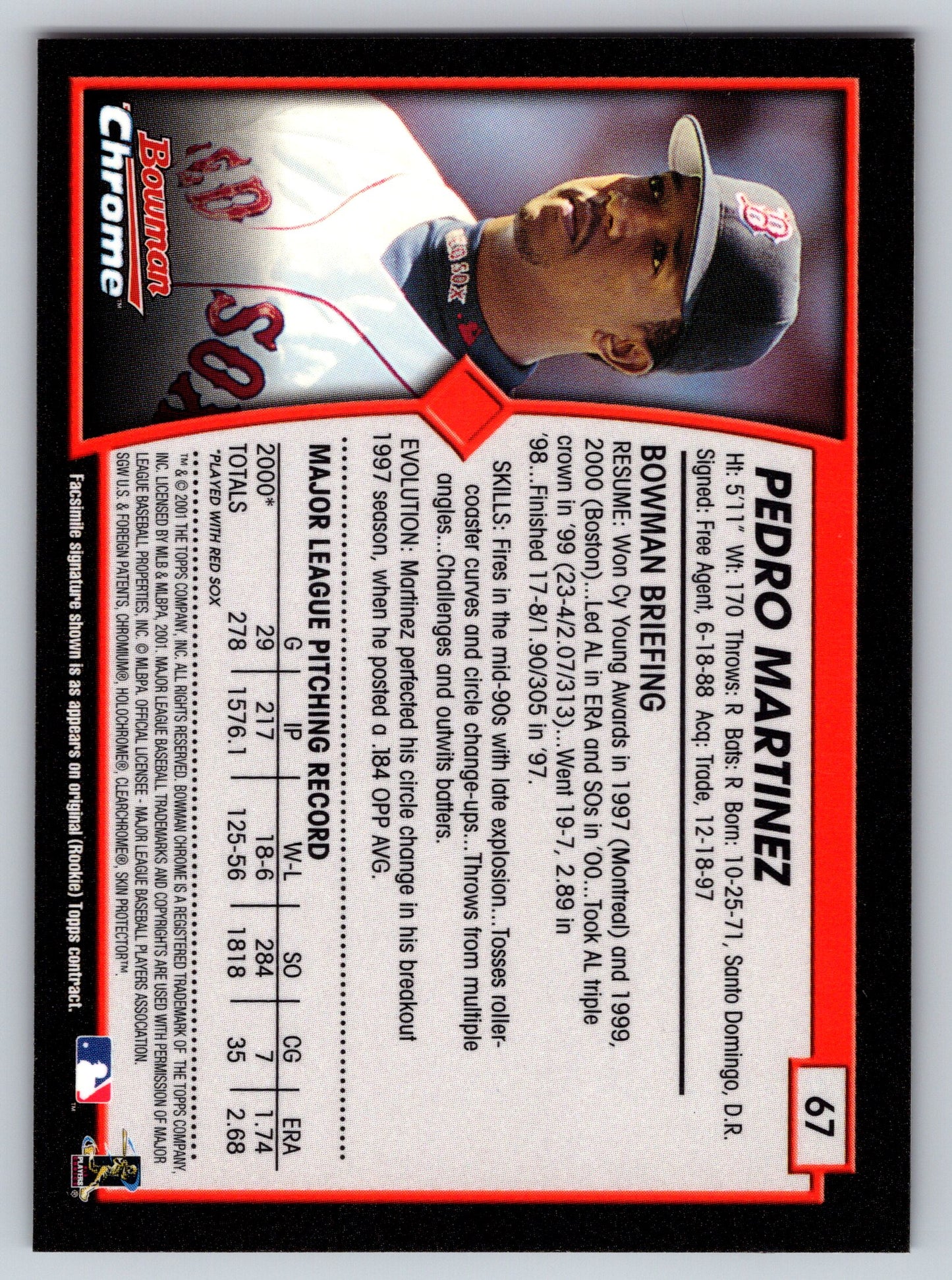 2001 Bowman Chrome #67 Pedro Martinez