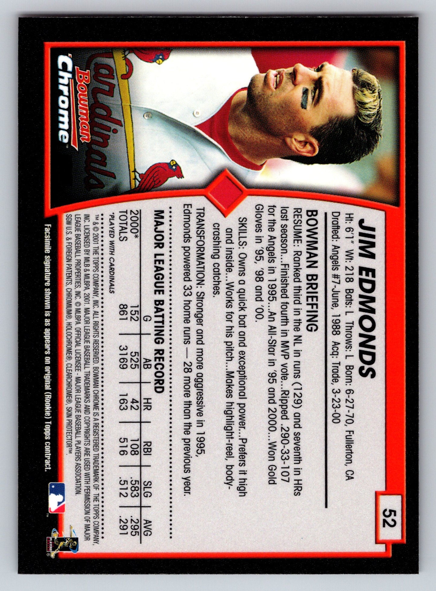 2001 Bowman Chrome #52 Jim Edmonds