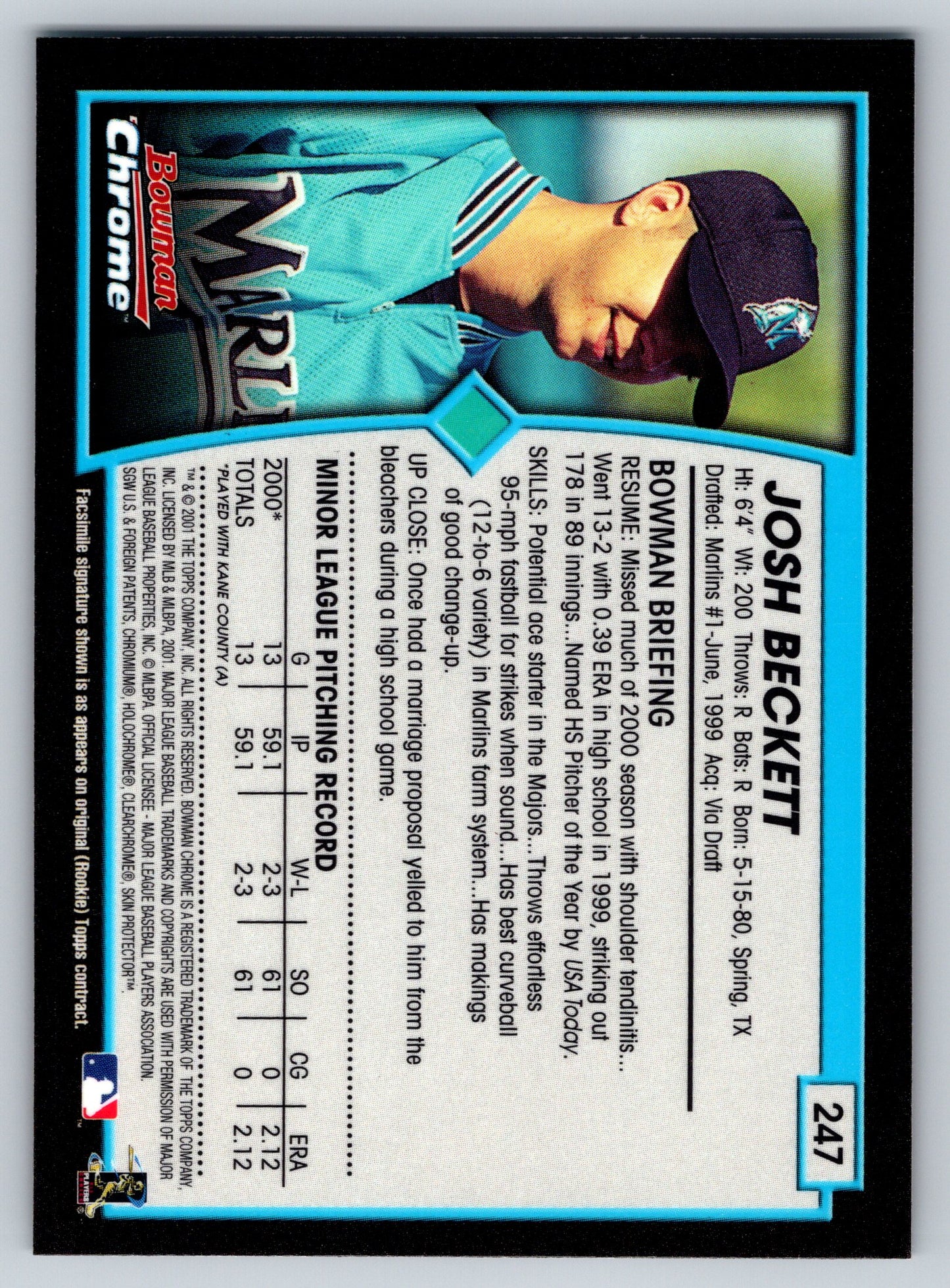 2001 Bowman Chrome #247 Josh Beckett