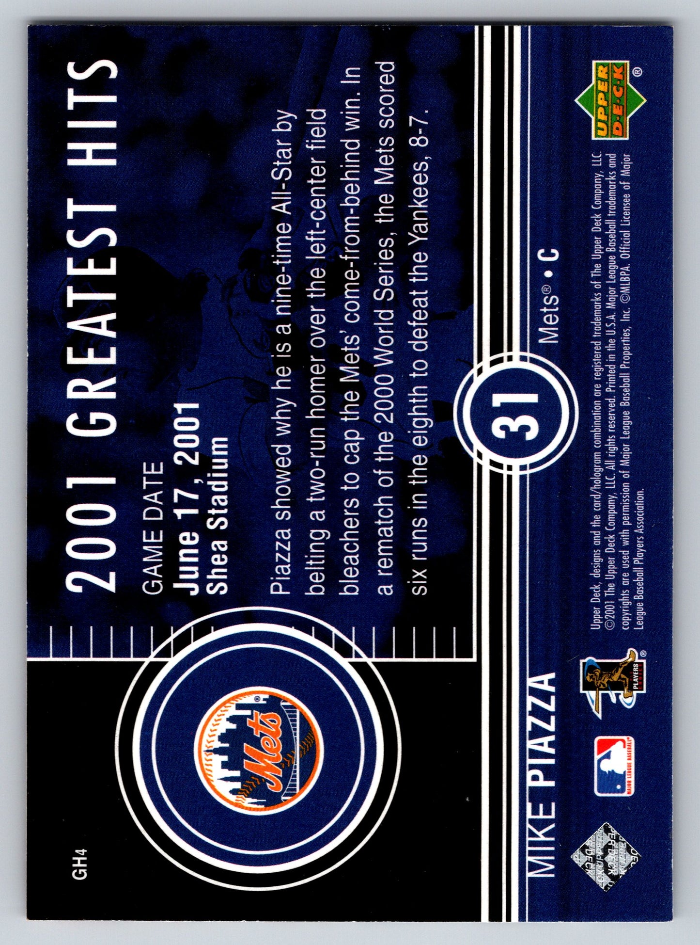 2002 Upper Deck #GH4 Mike Piazza 2001 Greatest Hits