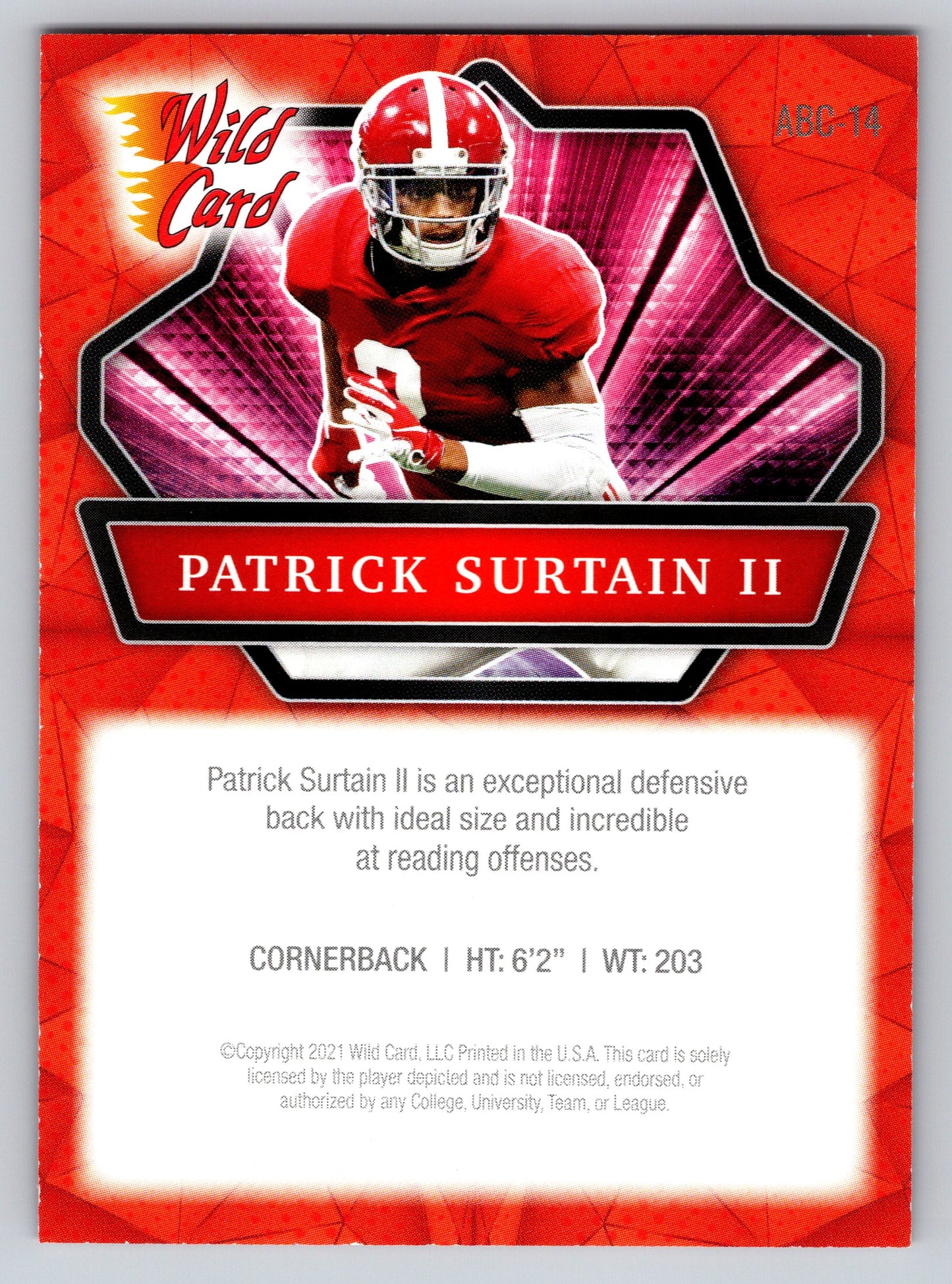 2021 Wild Card Alumination #ABC-14 Patrick Surtain II Red