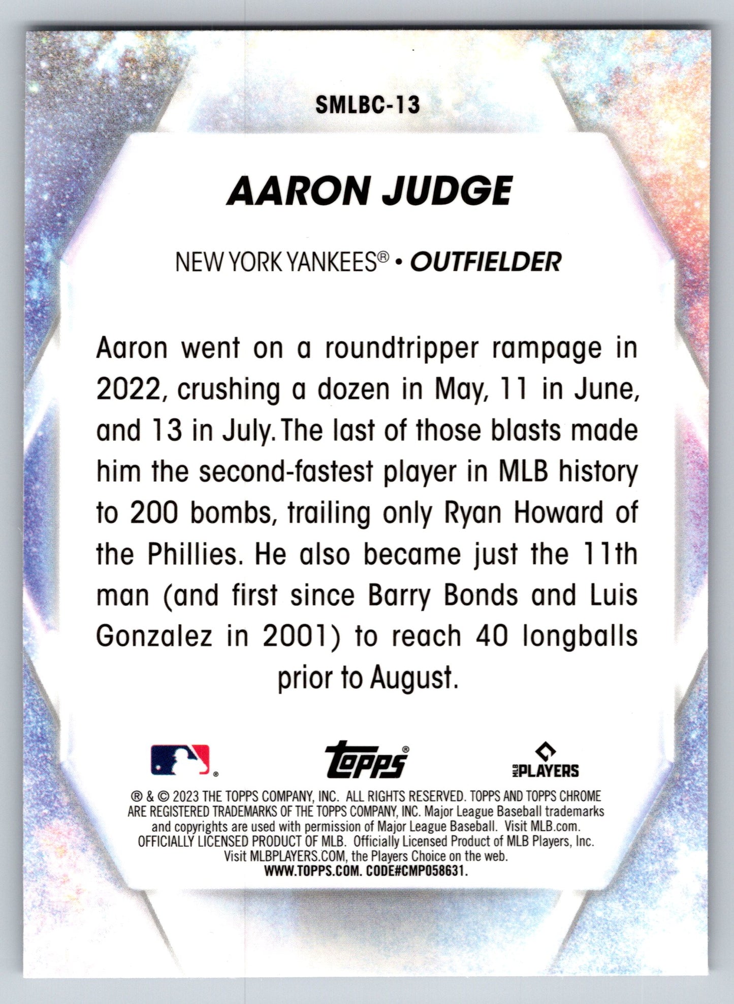 2023 Topps #SMLBC-13 Aaron Judge Stars of MLB Chrome