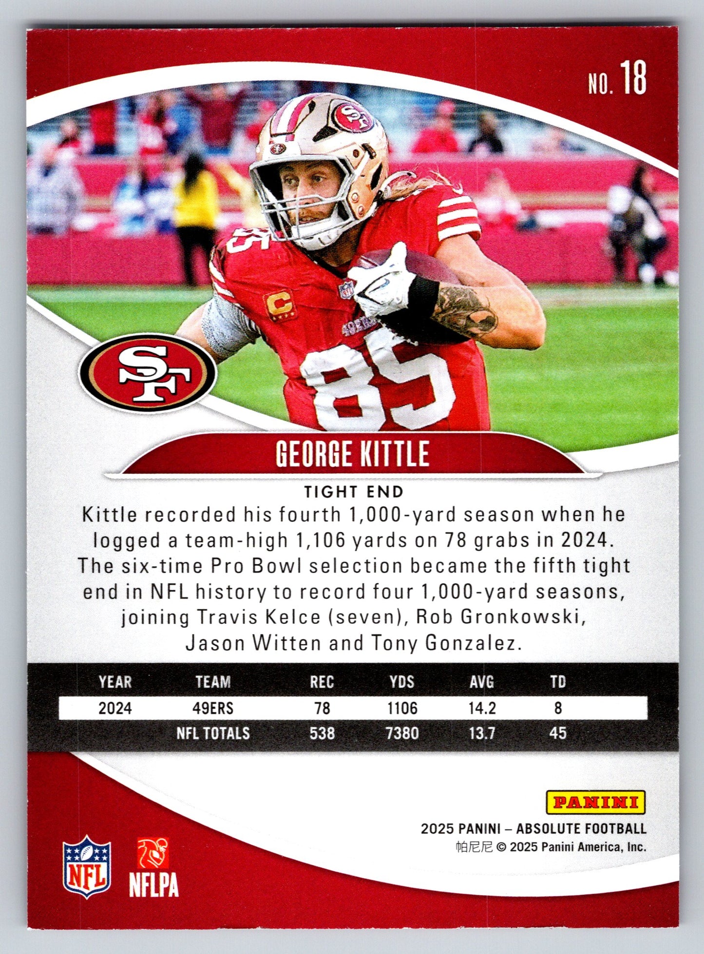 2025 Panini Absolute #18 George Kittle Yellow