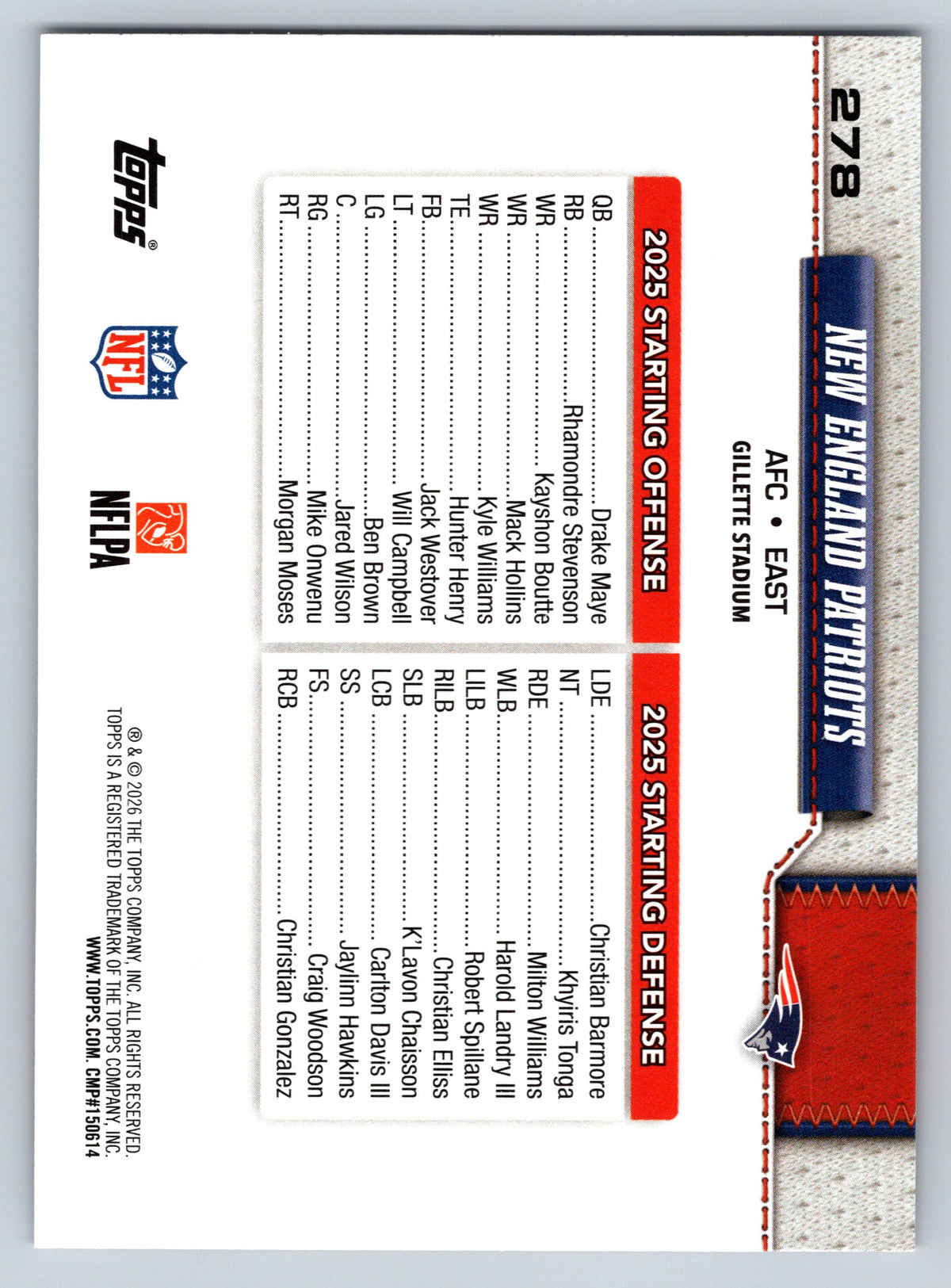 2026 Topps Flagship #278 New England Patriots