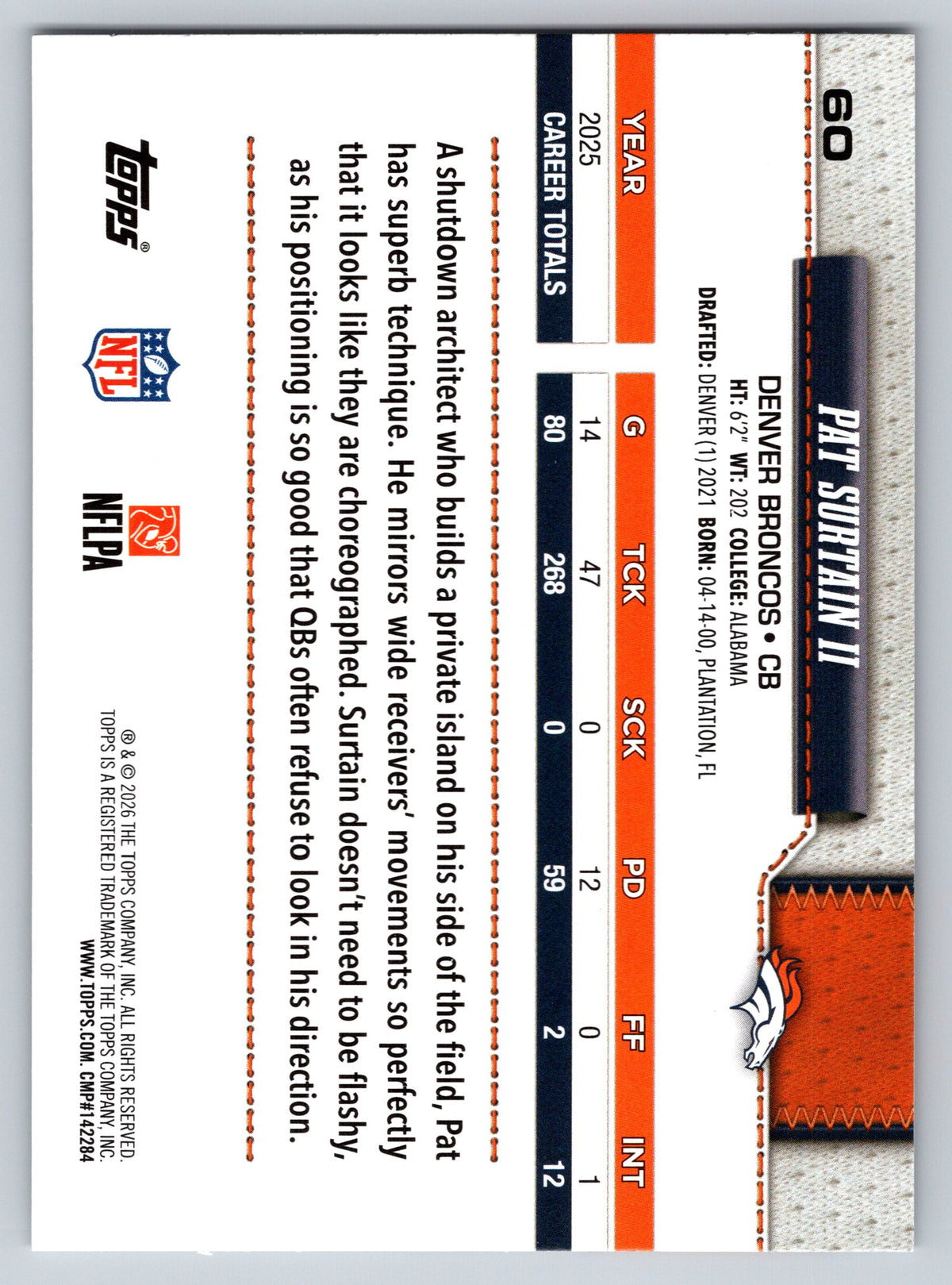2026 Topps Flagship #60 Pat Surtain II