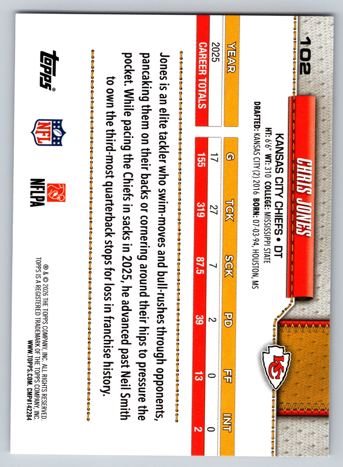 2026 Topps Flagship #102 Chris Jones