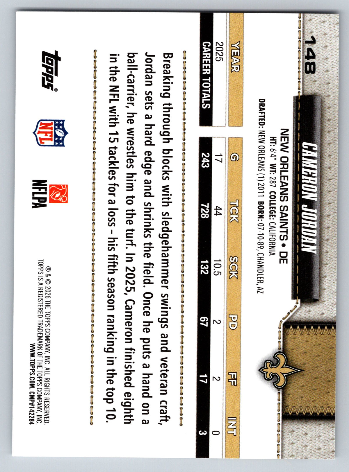 2026 Topps Flagship #148 Cameron Jordan
