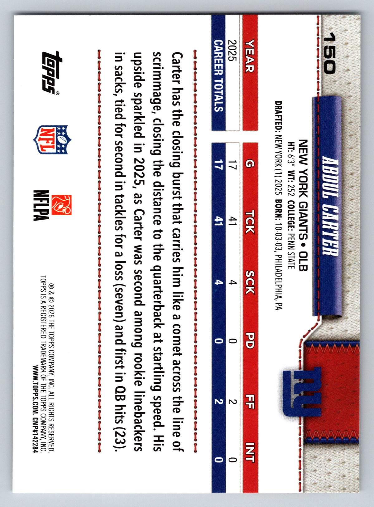 2026 Topps Flagship #150 Abdul Carter