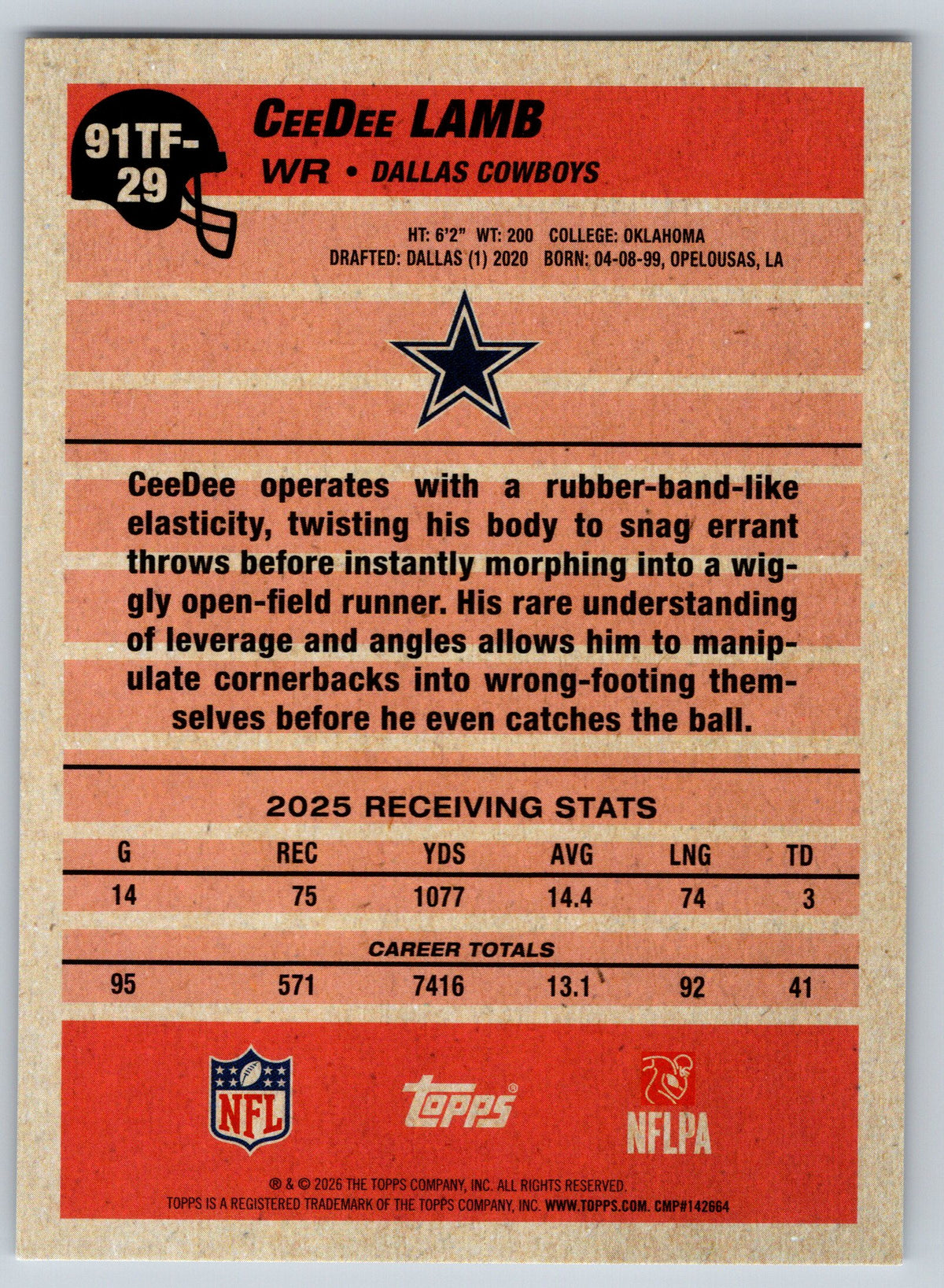 2026 Topps Flagship #91TF-29 CeeDee Lamb 1991 Topps Football