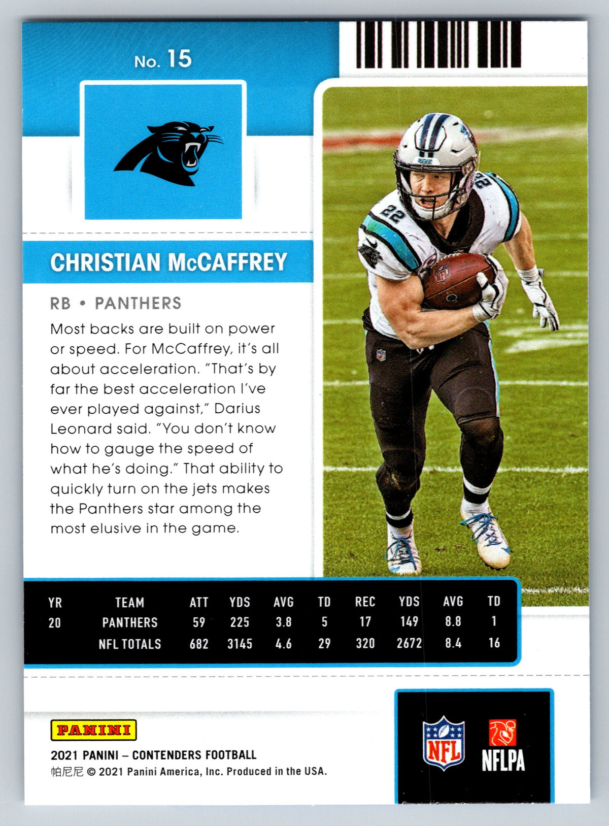 2021 Panini Contenders #15 Christian McCaffrey