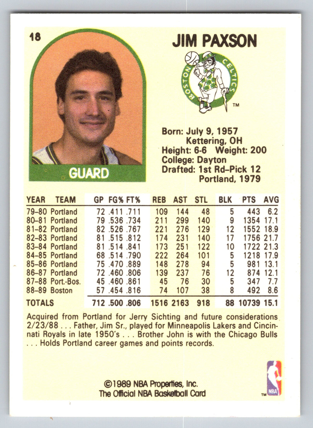 1989-90 Hoops #18 Jim Paxson