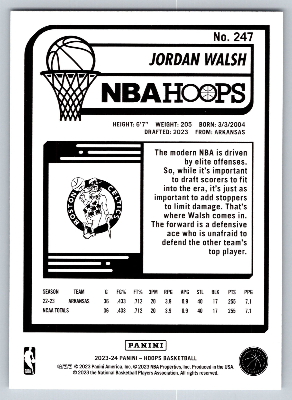 2023-24 Hoops #247 Jordan Walsh