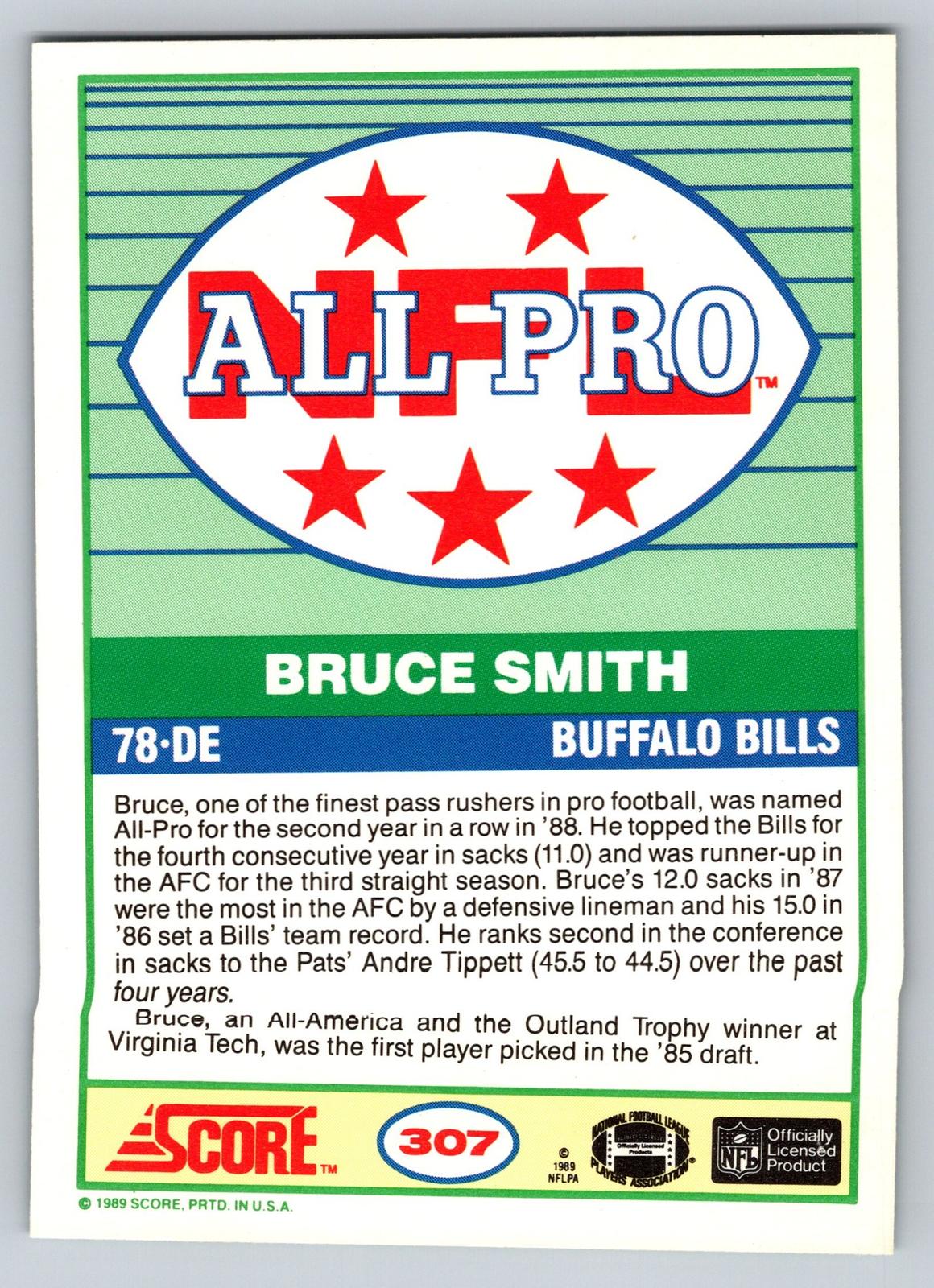 1989 Score #307 Bruce Smith