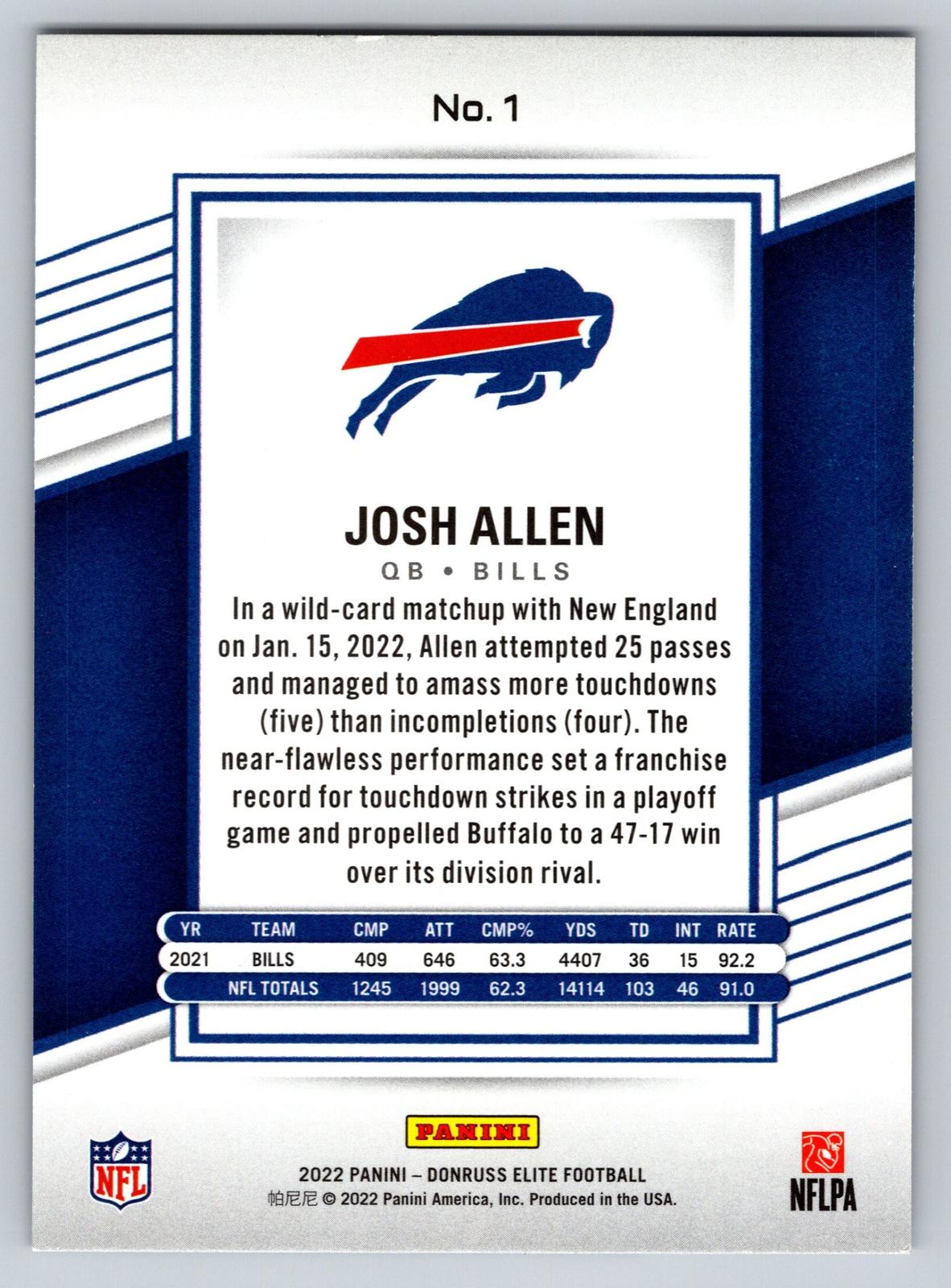 2022 Donruss Elite #1 Josh Allen