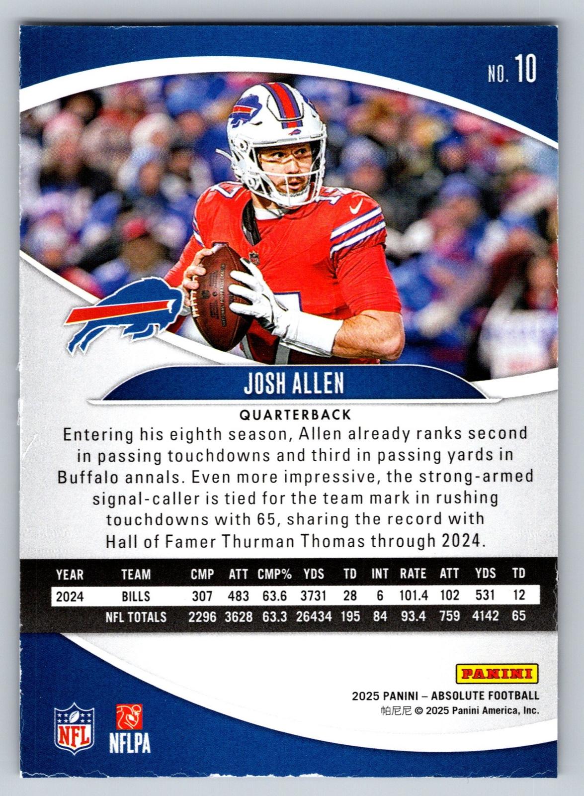 2025 Panini Absolute #10 Josh Allen