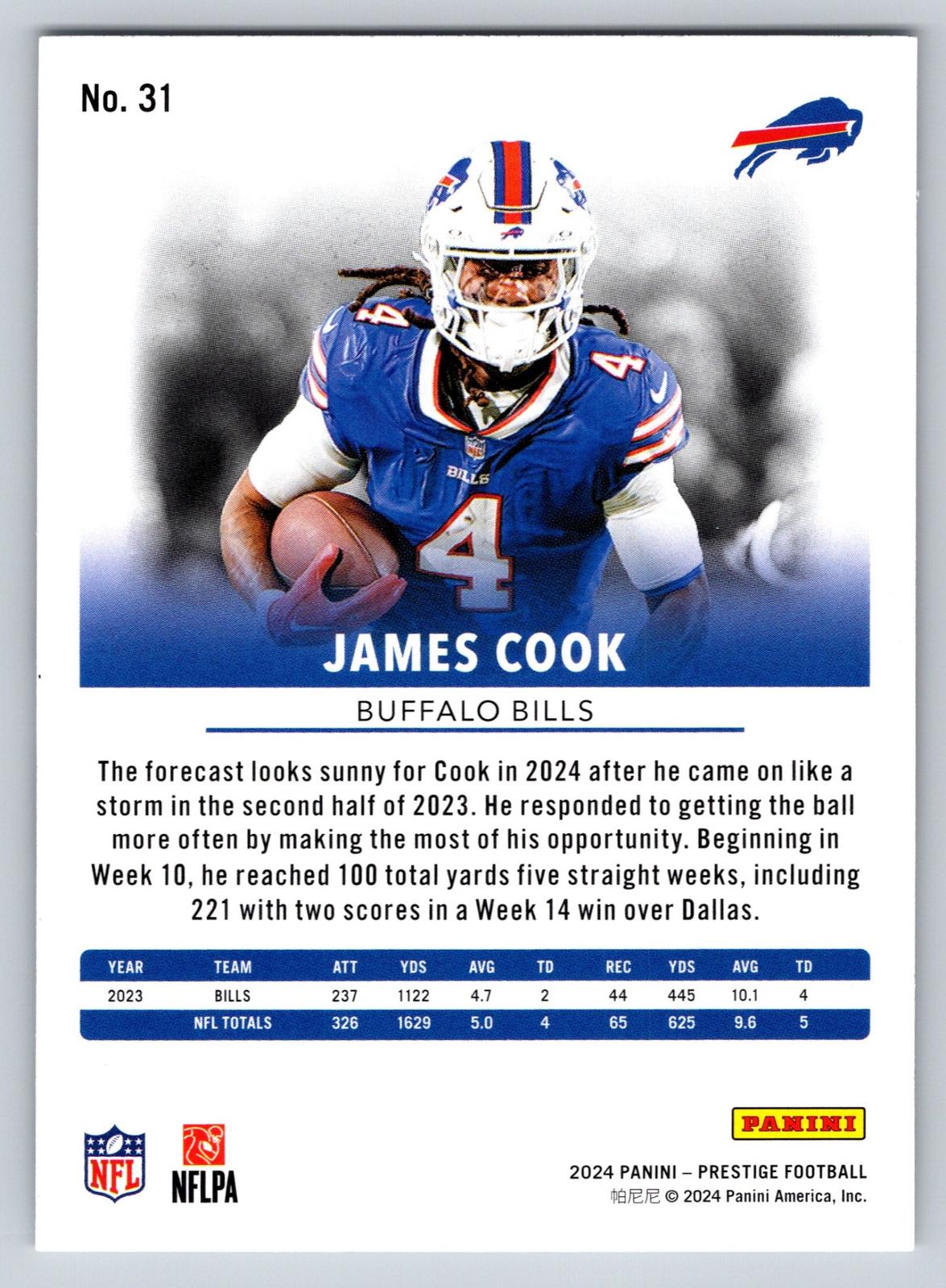 2024 Panini Prestige #31 James Cook