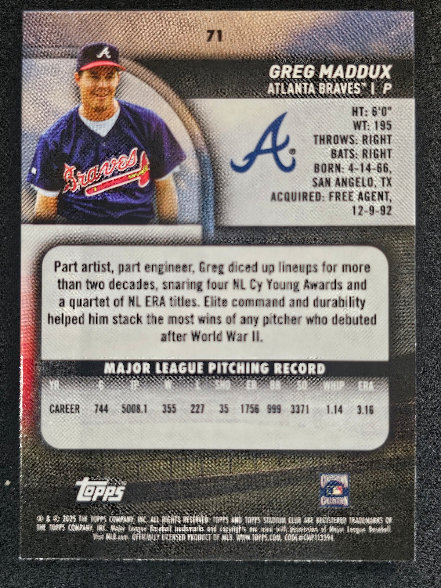 2025 Stadium Club #71 Greg Maddux