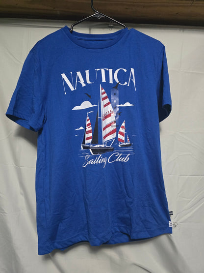 Nautica Sailing Club Graphic T-Shirt Men's Medium Blue Sailboat NWT Short Sleeve Tee