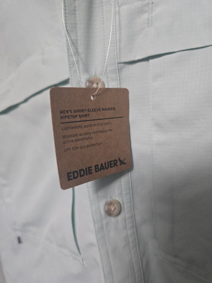 Eddie Bauer Rainier Ripstop Short Sleeve Shirt Men's Small Celadon NWT UPF 50+