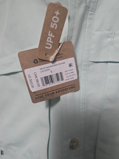 Eddie Bauer Rainier Ripstop Short Sleeve Shirt Men's Small Celadon NWT UPF 50+