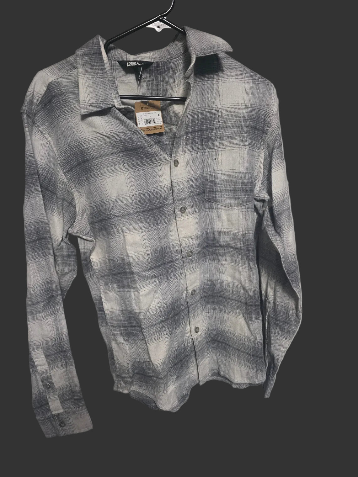 Eddie Bauer Men's Field Flannel Flex Shirt Gray Plaid Long Sleeve Size Small NWT