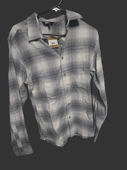 Eddie Bauer Men's Field Flannel Flex Shirt Gray Plaid Long Sleeve Size Small NWT
