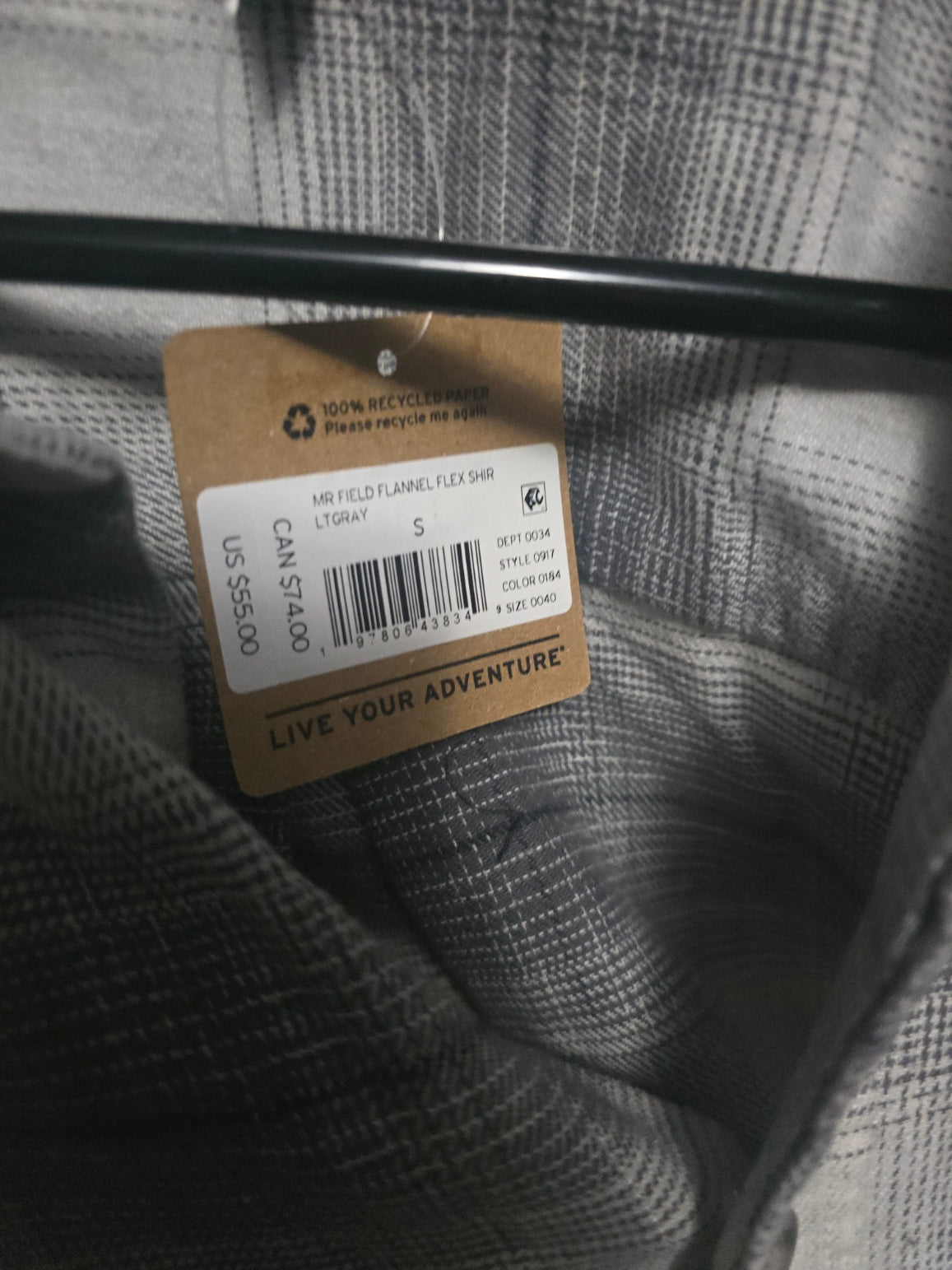 Eddie Bauer Men's Field Flannel Flex Shirt Gray Plaid Long Sleeve Size Small NWT