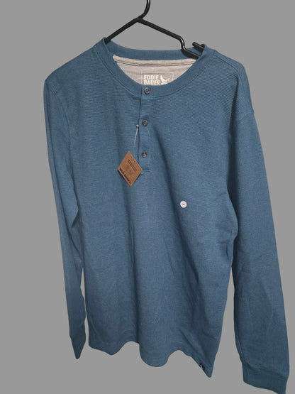 Eddie Bauer Men's Thermal Henley Shirt Medium Seablue Long Sleeve Waffle Knit