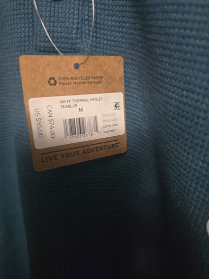 Eddie Bauer Men's Thermal Henley Shirt Medium Seablue Long Sleeve Waffle Knit