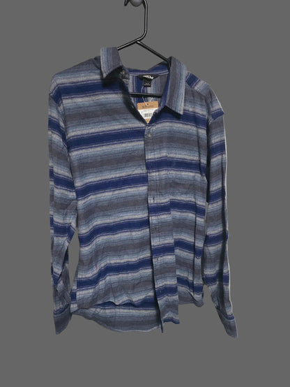 Eddie Bauer Field Flannel Flex Shirt Mens Large Blue Striped Button Front NWT