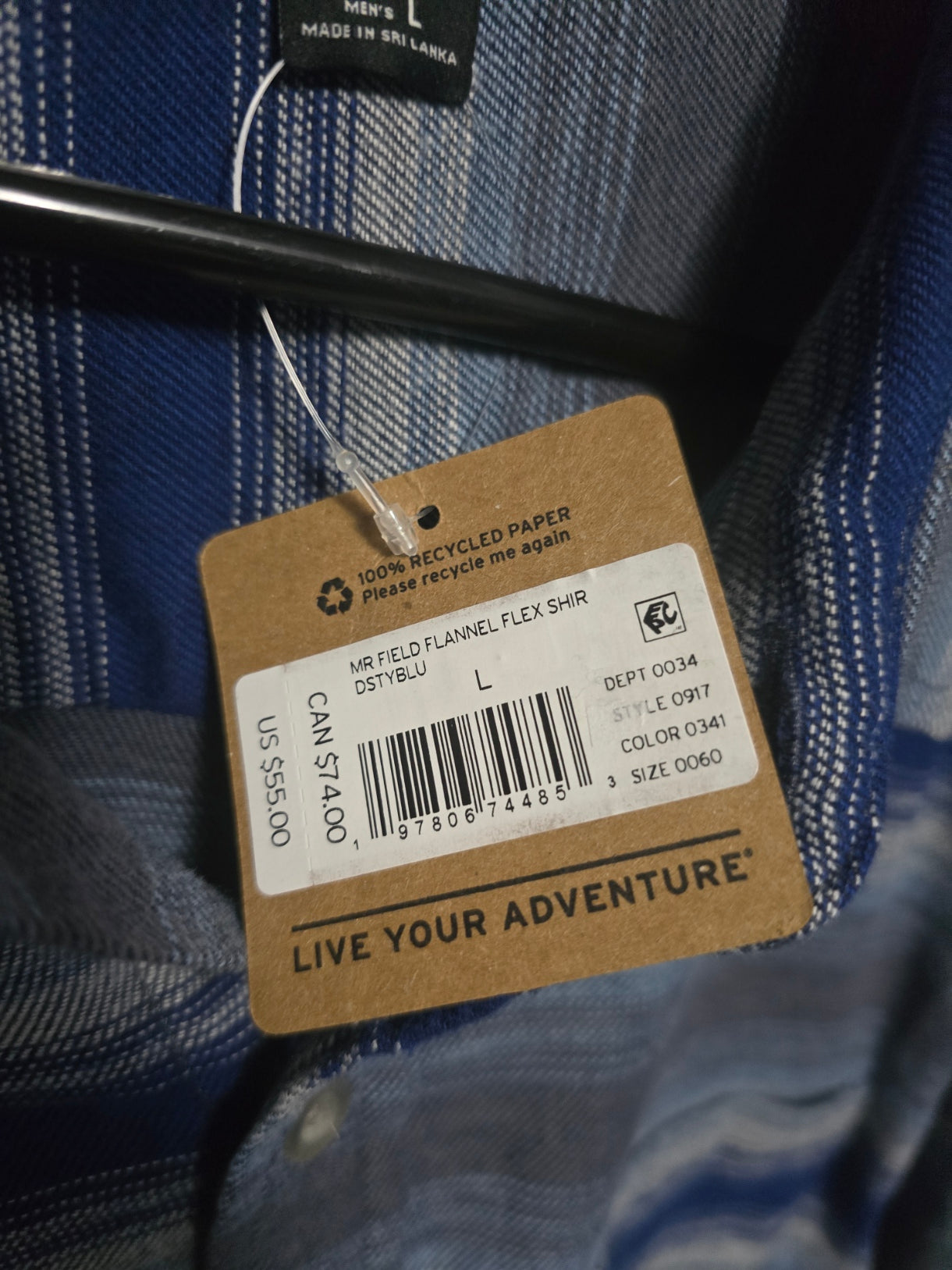 Eddie Bauer Field Flannel Flex Shirt Mens Large Blue Striped Button Front NWT