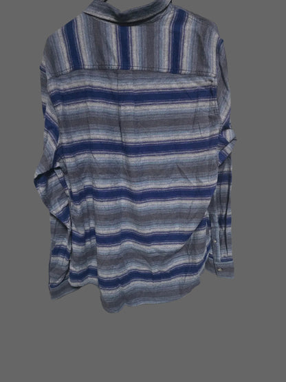Eddie Bauer Field Flannel Flex Shirt Mens Large Blue Striped Button Front NWT