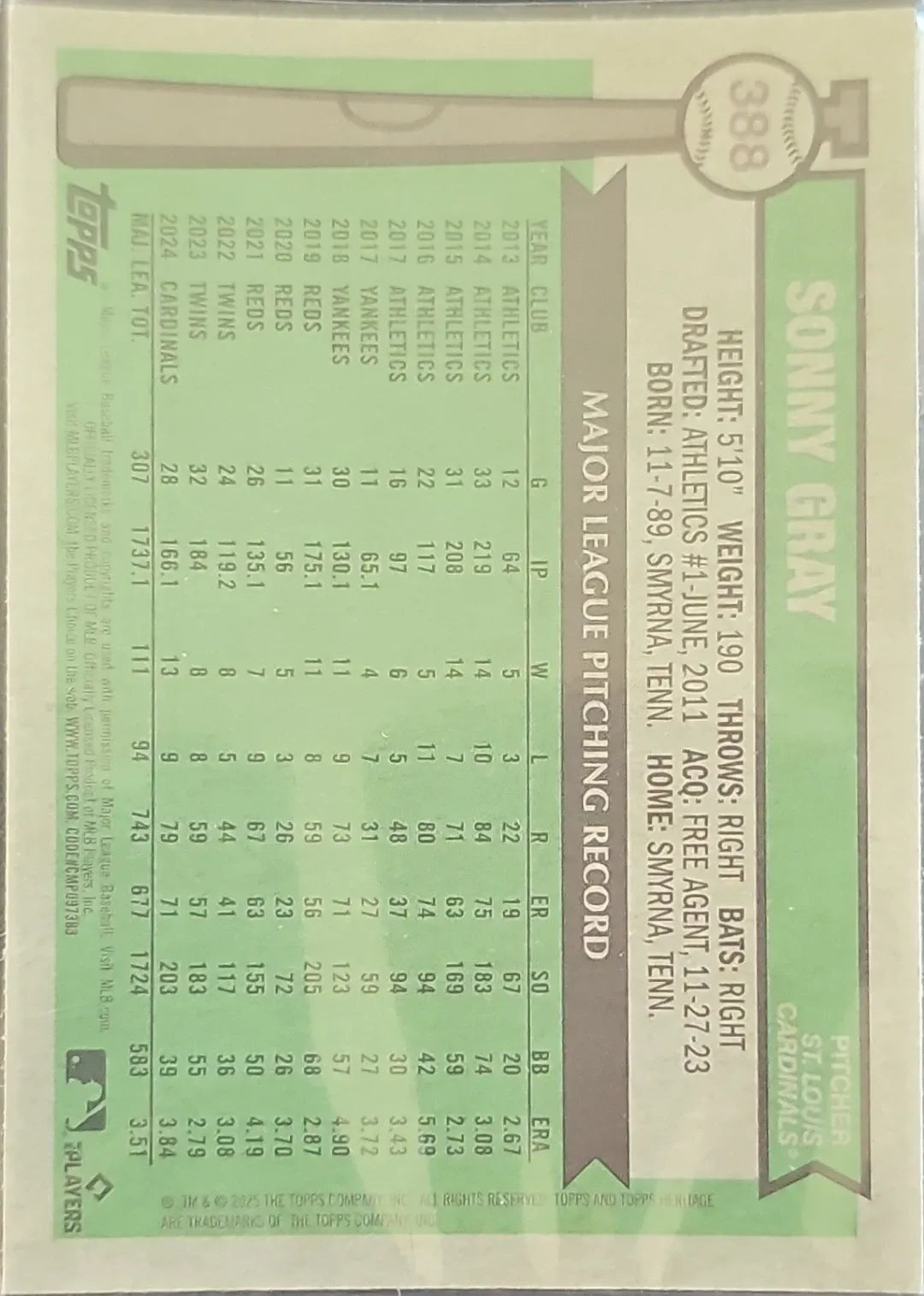 2025 Topps Heritage #388 Sonny Gray Chrome Refractor