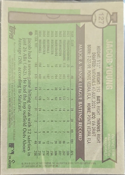 2025 Topps Heritage #127 Jacob Young Chrome Pink Sparkle Refractor